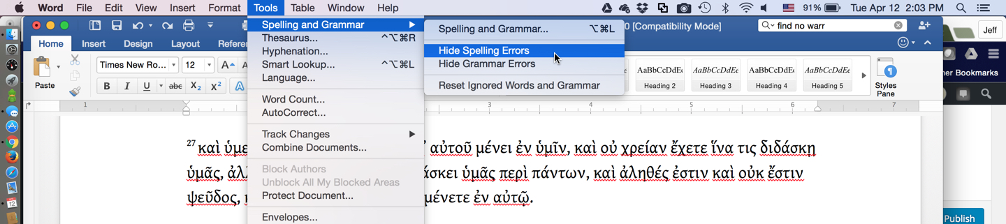 Can i get ms word for mac to spell check koine greek letters